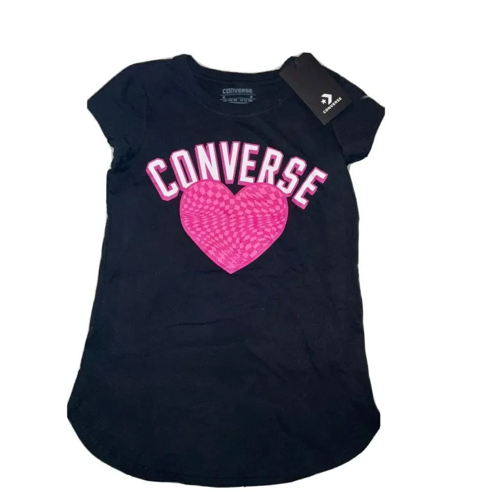 New Converse Girls Graphic Black & Pink T-Shirts Size M